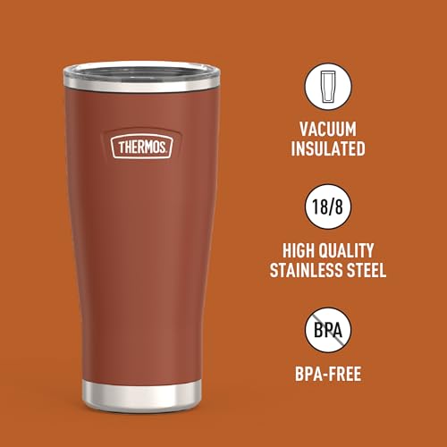 Image of THERMOS Icon Series 24oz Stainless Steel Tumbler with Slide Lock Lid, Leakproof, Fits Cupholder, Dishwasher Safe, Griptec Non‑Slip Base, Keeps Drinks Hot 6 Hrs /Cold 22 Hrs, Saddle