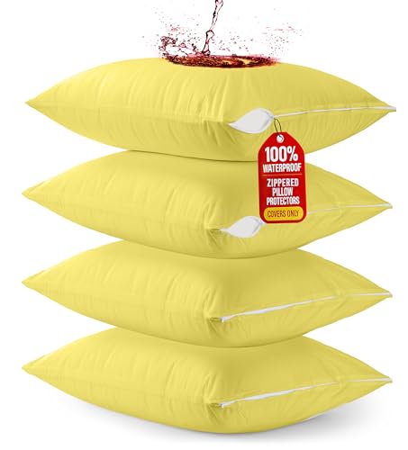 Image of Utopia Bedding Premium 100% Waterproof Pillow Protectors with Zipper Standard Size (Set of 4), Bed Bug and Dust Mite Proof Zippered Pillow Covers, Pillow Encasement Cases, Yellow