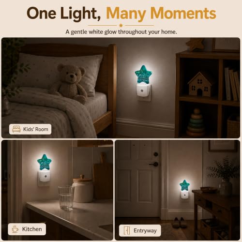 Image of Star Night Light with Dusk to Dawn Sensor, Green Glittering Plug in Night Light for Kids Bedroom Nursery, Soft Warm Glow Lamp for Hallway Bathroom Energy Saving