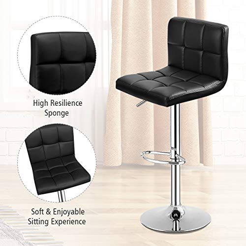 Costway Bar Stool, Modern Swivel Armless Adjustable Barstools, Square Counter Height Pu Leather Bar Stools For Kitchen Dining Living Bistro Pub Chair Counter Back Barstool(Black, 1 Stool) #TOP7