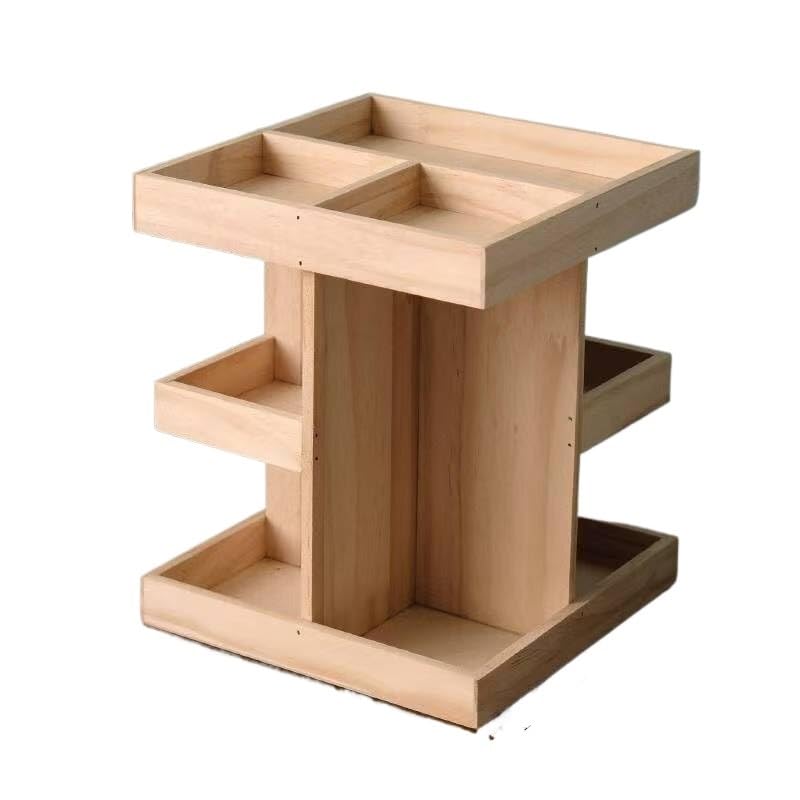 Regał obrotowy do przechowywania w stylu vintage, komoda z litego drewna, biurko, kosmetyki, produkty do pielęgnacji skóry, szminka, perfumy, pudełko do sortowania(Natural wood color)