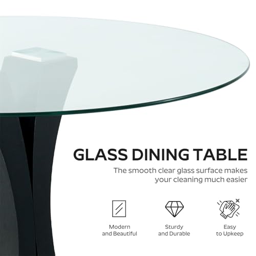 Image of 5-Piece Dining Table Set with 39In Tempered Glass Table and 4 Velvet Upholstered Chairs, Modern Scandinavian Furniture for Dining Room Kitchen(Green)