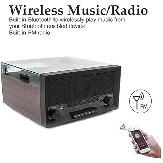 8-in-1 Vintage Vinyl Record Player Stereo System with 3-Speed Turntable, Bluetooth, AM/FM Radio, CD, Aux in, RCA… – Image 4