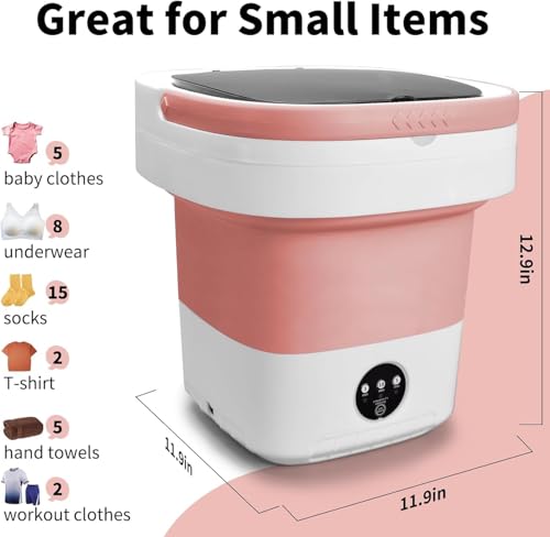 Image of Portable Washing Machine, 16L Foldable Washer and Dryer with 3 Modes Deep Cleaning, Upgraded Small Collapsible Laundry for Travel, Apartment, Home, camping - Pink
