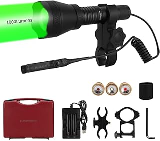LUMENSHOOTER A10 Ultimate 1000 Lumens Green Hunting Light Flashlight with Rubber Halo Shield, Red White 850nm Infrared IR Torch, Long Range Zoomable Scope Light for Predator, Coyote, Varmint, Hog