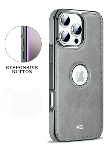 Image of BOUNCEBACK Vegan Leather Logo Cut Electroplated Back Case /Cover for iPhone 16 Pro Max - Natural Gray