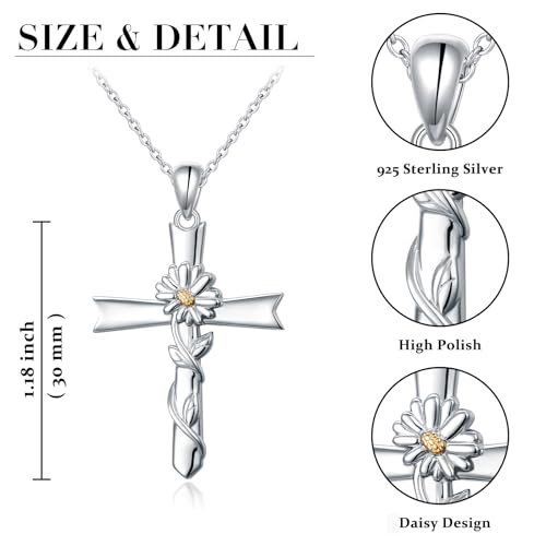 925 Sterling Silver CZ Cross Necklaces Abalone Shell Flower Pendant Sunflower/Daisy/Crown/Hummingbird Animals Necklace Adjustable Chain Jewelry Present Birthday Chrismas Valentine For Women4