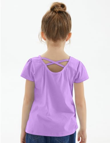 Image of Noomelfish Girls Criss Cross Back T-Shirts Short Puff Sleeve Tee Tops (5-12 Years)