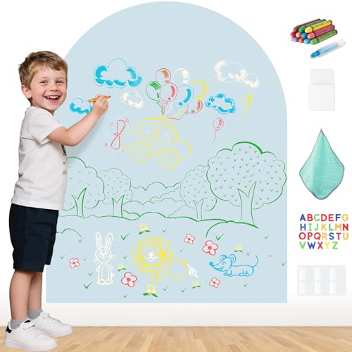 Image of eHUPOO Magnetic Wall Decal for Kids,Magnetic Chalkboard for Wall,39.4x31.5 INCH Peel&Stick Magnet Wallpaper, Self-Adhesive Wall Chalk Board with Magnet Letters for Kids Playroom, Home,Scholol.(Blue)