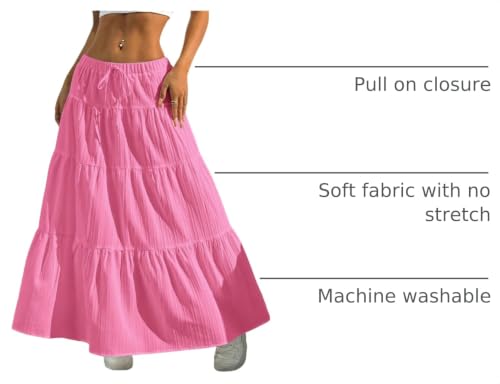 Image of Verdusa Women's Long Maxi Skirt Boho Flowy Flared Ruffle Skirts 2026 Beach Vacation Summer Going Out Outfits