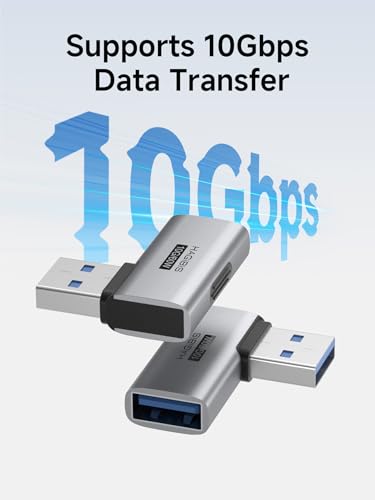 Image of Hagibis USB 3.2 Adapter 2 Pack, 90 Degree Right and Left Angle USB A Male to Female Connector OTG Adapter Cable Extender for Laptops Charger PC Car Mouse Keyboard (Side Front)