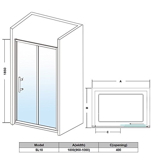 ELEGANT 1000mm Sliding Shower Screen Panel for Bath Door in 6mm Safety Shower Enclosure Cubicle Glass