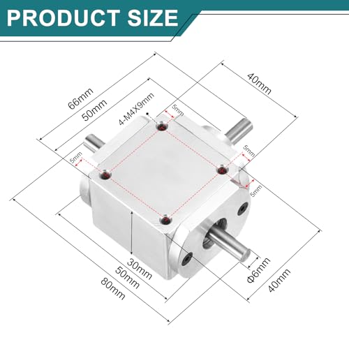 Image of uxcell Gear Box 90 Degree Right Angle Bevel Gearbox 1:1 Forward Double Output Shaft 1 Module 20 Teeth Bevel Gear Aluminum Frame Simple Mechanical DIY Module 6mm Shaft,80x66x30mm(LxWxH)
