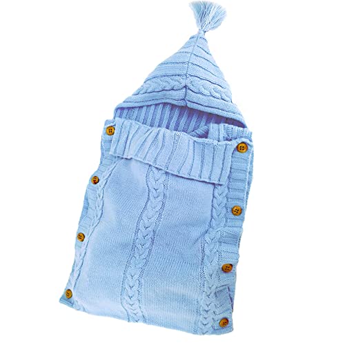 Image of XMWEALTHY Newborn Baby Wrap Swaddle Blanket Knit Wrap Blanket Bag Wrap Blanket Sack Stroller Wrap for Baby Light Blue 0-6 Month