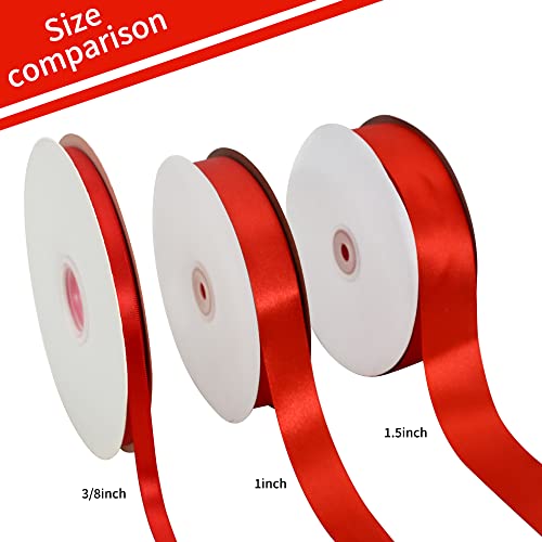 image for TONIFUL 1 Inch x 100yds Red Satin Ribbon, Thin Solid Color Satin Ribbo