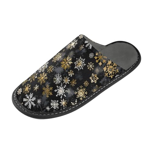 Slippers for Women Golden Snowflakes Pattern Soft Winter Warm Shoes Indoor Outdoor Non-Slip House Travel Slippers2