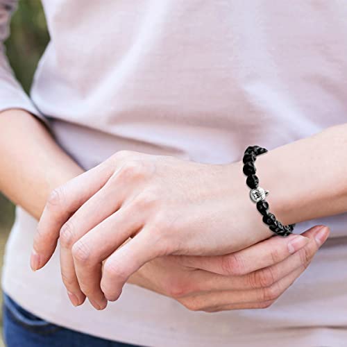 Image of Uloveido Halloween Bracelets for Men Women Black White Skull Stone Bracelet Charm Ghost Pumpkin Lamp Bat Design Bracelets