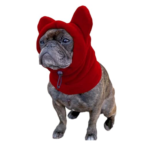 Folpus Hundehaube Wintermütze Ohrenschützer Kostüm Haustier Winterhaube Hüte Hundeohren Abdeckung für mittelgroße bis große Hunde Haustiere Welpen Camping, Rot M