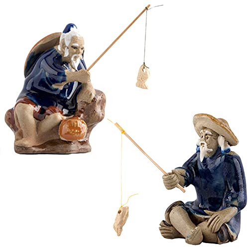 Statue Jardin Pêcheur 2 Pièces Figurines Jardin Pêche Ornement Figurines Pêche Poisson Nain Jardin Poisson Statue Nain Statue Jardin Vieil Homme pour Décorations Jardin Bonsaï Micro Paysage Aquarium Cover