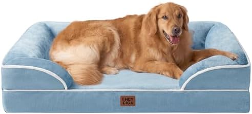 EHEYCIGA Orthopedic Dog Beds for Extra Large Dogs, Waterproof Memory Foam XL Dog Bed with Sides, Non-Slip Bottom and Egg-Crate Foam Big Pet Bed with Washable Removable Cover, Washed Blue