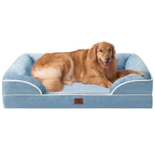 EHEYCIGA Cuccia Cane Interno Taglia Grande, Cuscino Cane Impermeabile Sfoderabile e Lavabile, Letto per Cani con tre Lati Rialzati Ortopedico, Cuccia Divano per Cani, Blu, 112x81x16cm