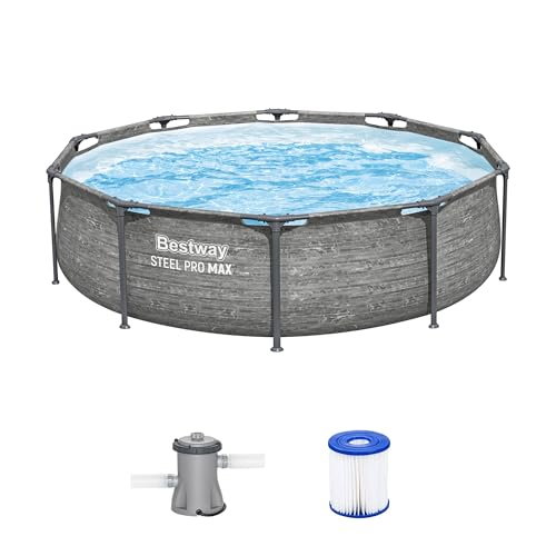 Bestway Steel Pro MAX 10' x 30' Above Ground Pool, Round Metal Frame Outdoor Swimming Pool Set with Filter Pump, Stacked Stone Print
