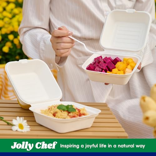 JOLLY CHEF Clamshell Take Out Food Containers, [6 * 6" 200-Pack] To Go Containers Disposable, Sugarcane To Go Boxes for Salad,Lunch by JOLLY CHEF - Image 6