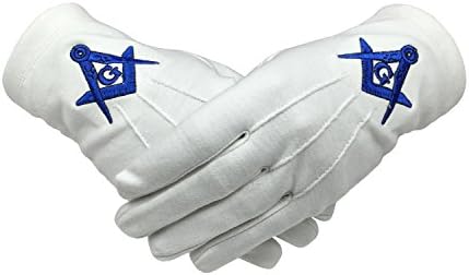 Unique RegaliaMasonic Regalia 100% Cotton White Masonic Gloves with Square Compass and G BT039