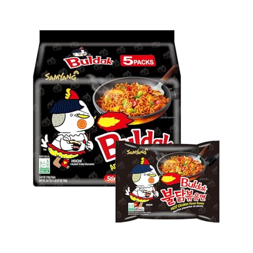 CNMART Samyang Black Dried Hot Chicken Noodle Buldak Ramen Bag Noodles, 140g (Pack of 5)