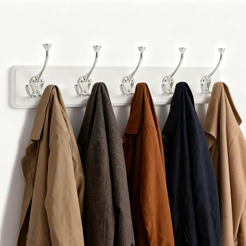 Image of IBosins 2 Pack Coat Rack Wall Mount, 17'' Rustic Wooden Coat Hanger, Heavy Duty Metal Coat Hooks Rail for Entryway Closet Bathroom Coat Jacket Scarf Towel Hat