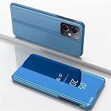 coque Custodia per Xiaomi Redmi Note 12, trasparente vista in piedi custodie per cellulari con placcatura a specchio Flip Custodia per cellulare per Xiaomi Redmi Note 12-Sky Blue
