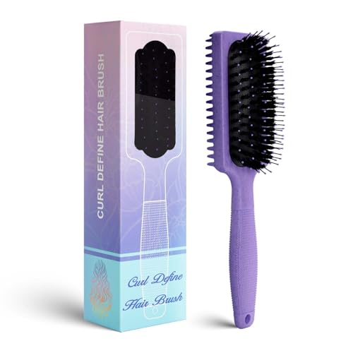 New Curl Defining Brush – Premium Boar Bristle Curly Hair Brush for Perfectly Shaped, Defined Curls & Effortless Detangling (Pruple)