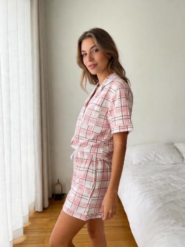 Image of NAP BOUND 100% Cotton Women Pajama Sets Button Down Short Sleeve Sleepwear Soft Pjs 2 Piece Lounge Set with Pocket XS-XXL