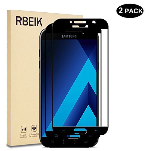 [2 Pack] Samsung Galaxy A7 2017 Screen Protector Glass Full Cover - RBEIK 9H Hardness Full Coverage Bubble Free Tempered Glass Screen Protector for Samsung Galaxy A7 2017, Black