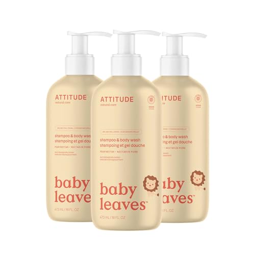 Image of ATTITUDE Baby 2-in-1 Shampoo and Body Wash, EWG Verified, Dermatologically Tested, Vegan, Pear Nectar, 16 Fl Oz (Pack of 3)
