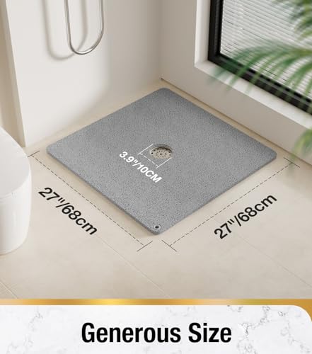 Image of HITSLAM Square Loofah Shower Mat, 27x27 Inch Non Slip Bath Mat, Grey