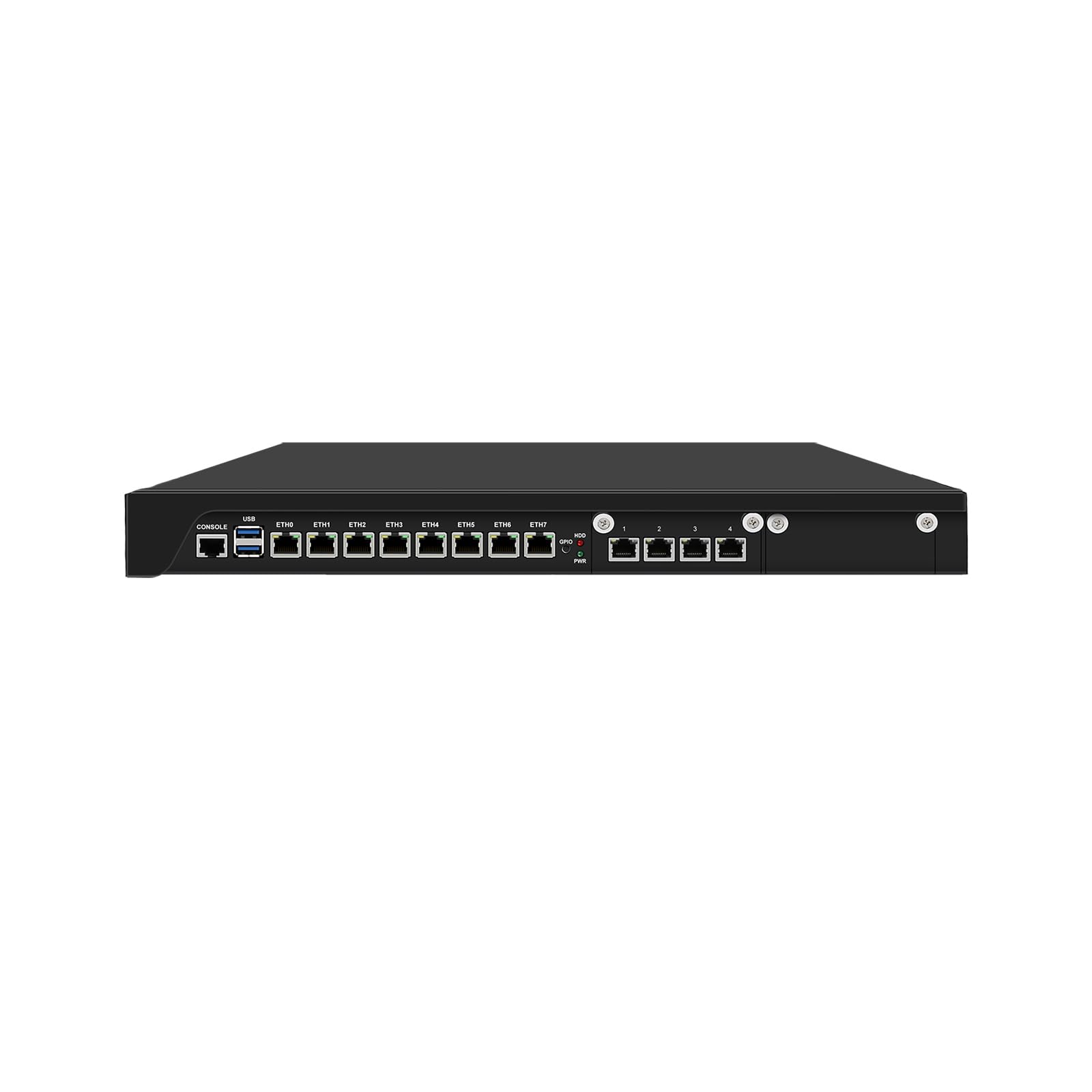 1U Rackable Cabinet Firewall Appliance, PFSense, Mikrotik, OPNsense, VPN, Router PC, Xeon E 2126G, RJ67, C246, 8 x 2.5GbE, 4 x 1GbE LAN, Console, GPIO, 32G RAM, 256G SSD