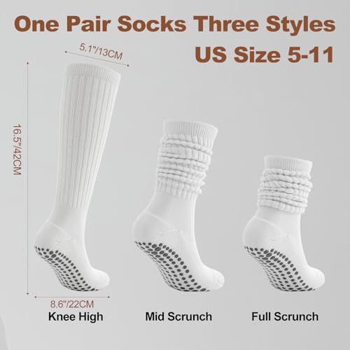Pilates Socks with Grips for Women, 3 Pairs Long Scrunch Non Slip Yoga Barre Workout Slouch Socks2