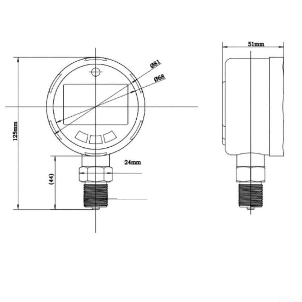 Medidor de presión hidráulico digital G1/4 de acero inoxidable retroiluminado, pantalla LCD, valor máximo máximo máximo 0-4 MPa, 0-40 MPa, 0-60 MPa, múltiples unidades de presión, compacto (0-40 MPa)
