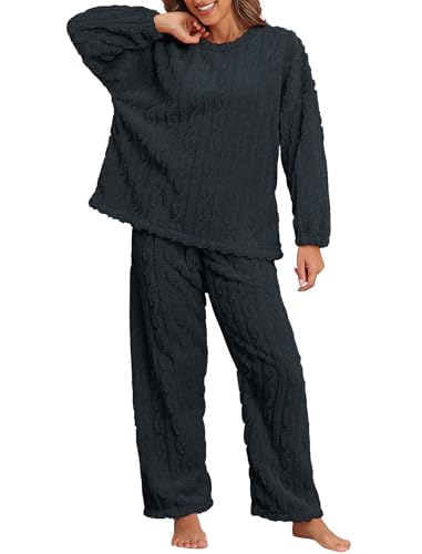 Pajamas for Women Sets Soft Comfy Fluffy Pajama Fleece Pullover Ribbed Pjs Warm Plush Lounge Sleepwear 2 Piece