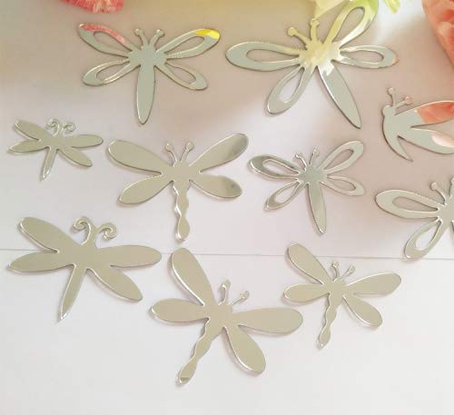 YongPan DIY Mirror Wall Dragonflies Sticker,Creative Dragonfly Wall Mirror Sticker,3D Wall Mirror Sticker, Wall Mirror Decal (Silver, 15PCS Mixed Sizes and Styles)