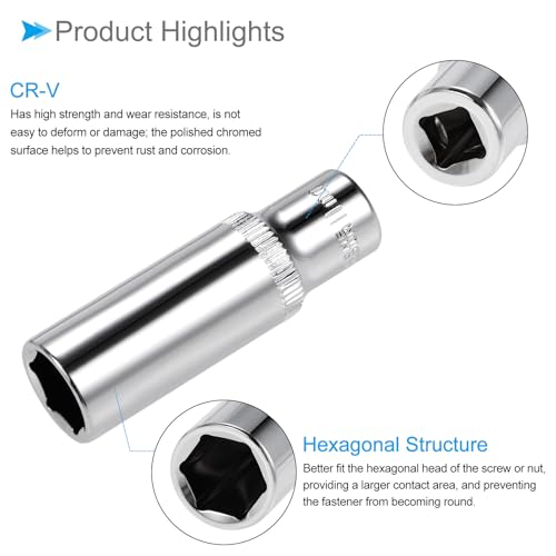 Image of 6-Point Socket, 1 /4 inch Drive 11mm Deep, Polished Chromed CR-V Metric Deep and Shallow Impact Socket - (Applications: for Ratchet Torque Electric Wrenches Car Repair), 2-Pieces