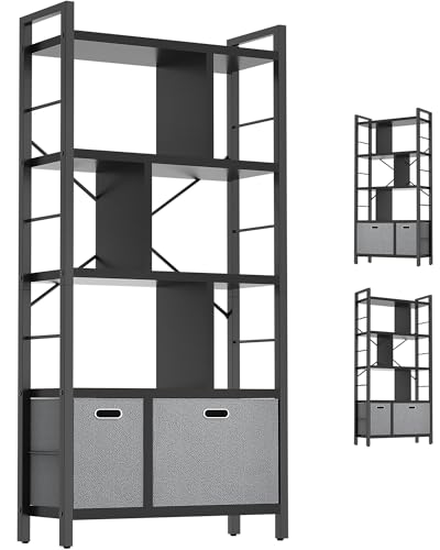 Armocity Bookshelf with Drawers - 5 Tier Tall Bookcase Geometric
