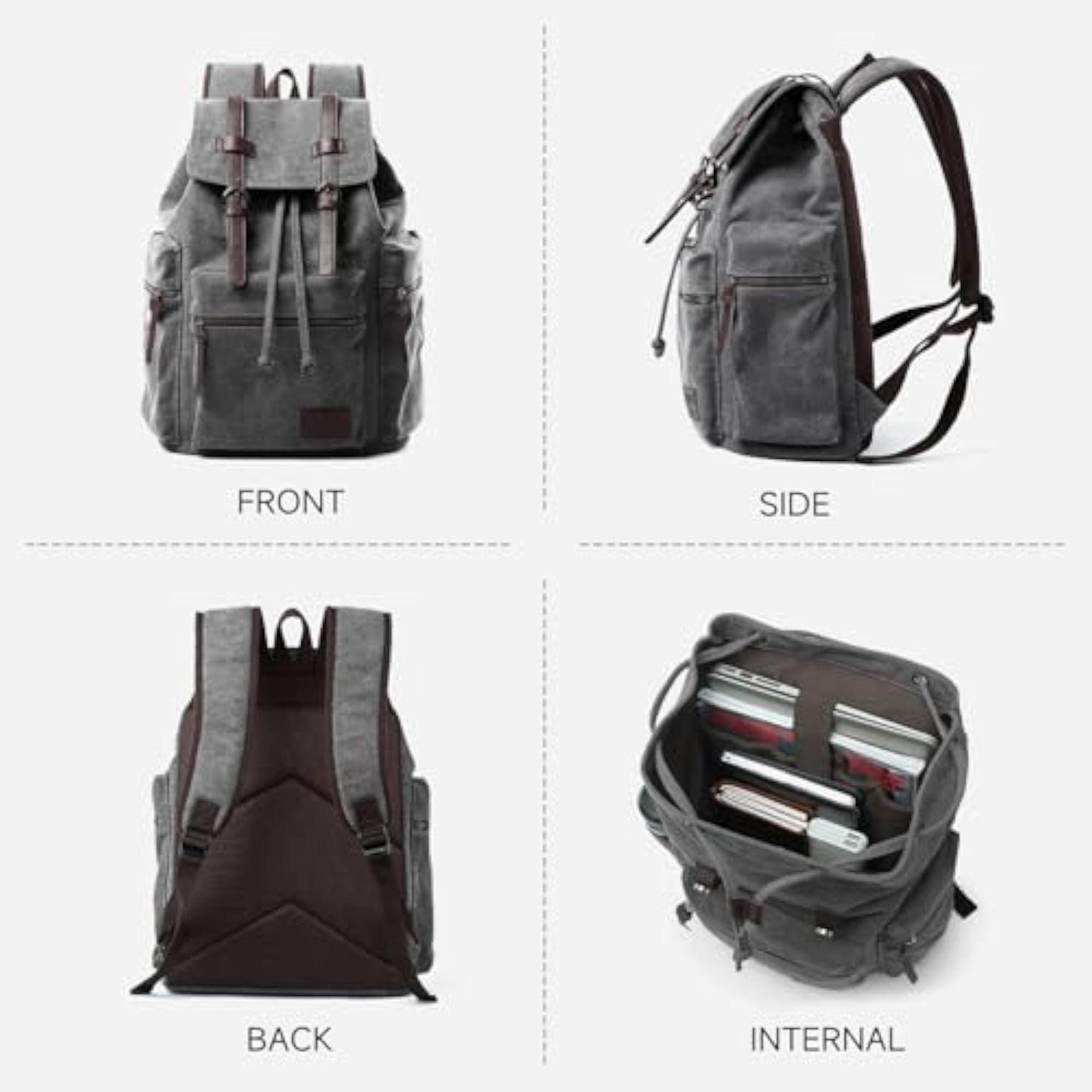 Canvas Vintage Backpack for 15.6 Inch Laptop, Casual Daypack