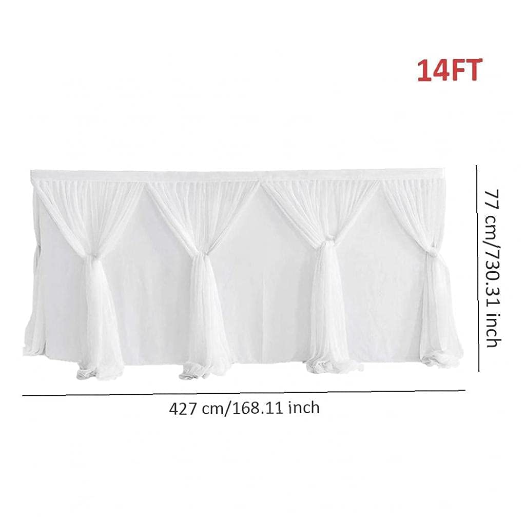 White 30 Inch Pleated Rectangle Polyester Table Skirt for Wedding Birthday Parties Banquet Tablewear Catering Event Decoration 1 Piece 14ft