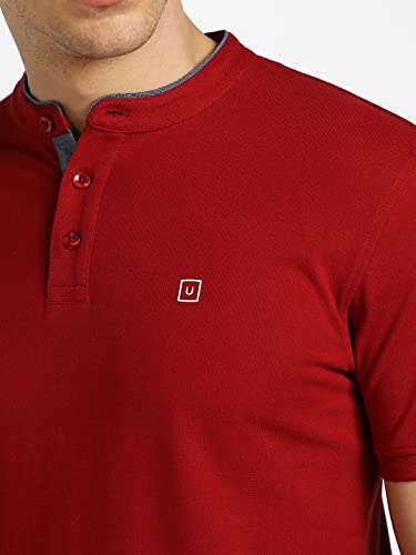 Image of Urbano Fashion Men's Solid Slim Fit Half Sleeve Cotton Polo T-Shirt with Mandarin Collar