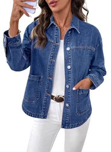 Sidefeel Women's Jean Jacket Casual Long Sleeve Button Down Denim