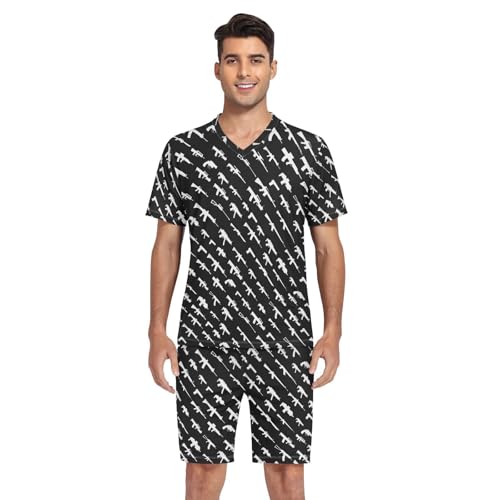 JUDIAN Men's Summer Pajama Set 2-Piece Short Sleeve & Shorts, Elastic Waistband for Lounge & Nightwear S4