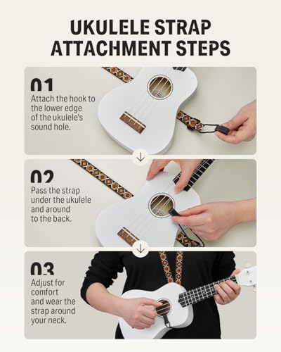 Image of Donner Soprano Ukulele for Beginner 21 Inch Matte Ukulele Beginner Kit with Bag Strap Tuner Strings Picks Cloth, Free Online Lessons (White)