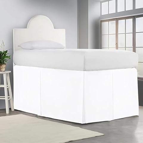 Pleated Dorm Size Bed Skirt - 100% Cotton Blend Fabric Dorm Bed Skirt White - Dorm Bed Skirt Twin XL Size College Dorm Bed Skirt 40" Drop (White, 40" Drop) Cover